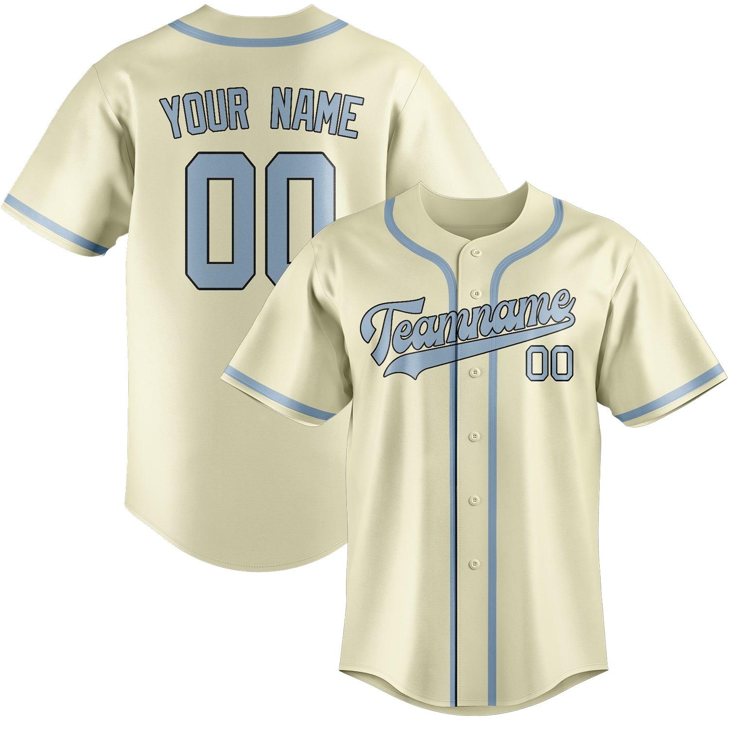 Custom Cream Light Blue Baseball Jersey