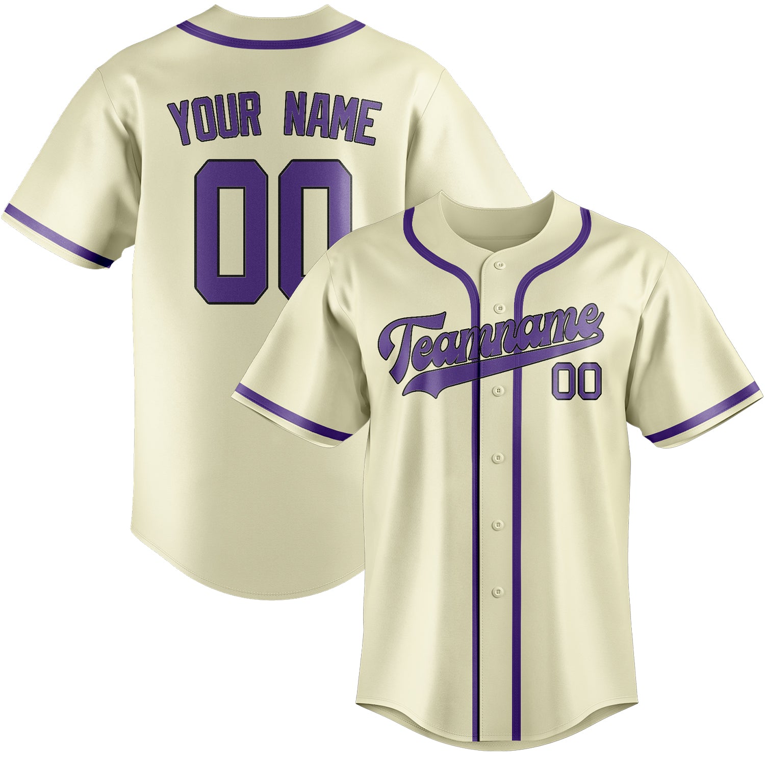 Custom Cream Light Purple Baseball Jersey