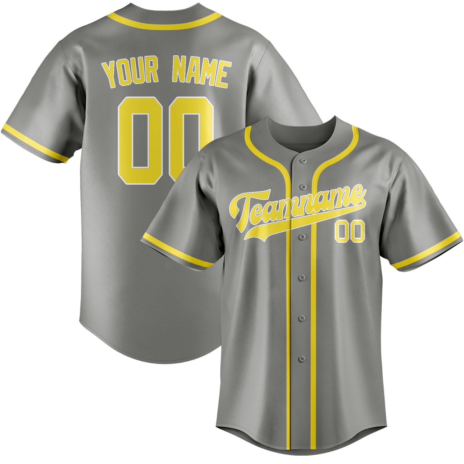 Custom Gray Light Yellow Baseball Jersey