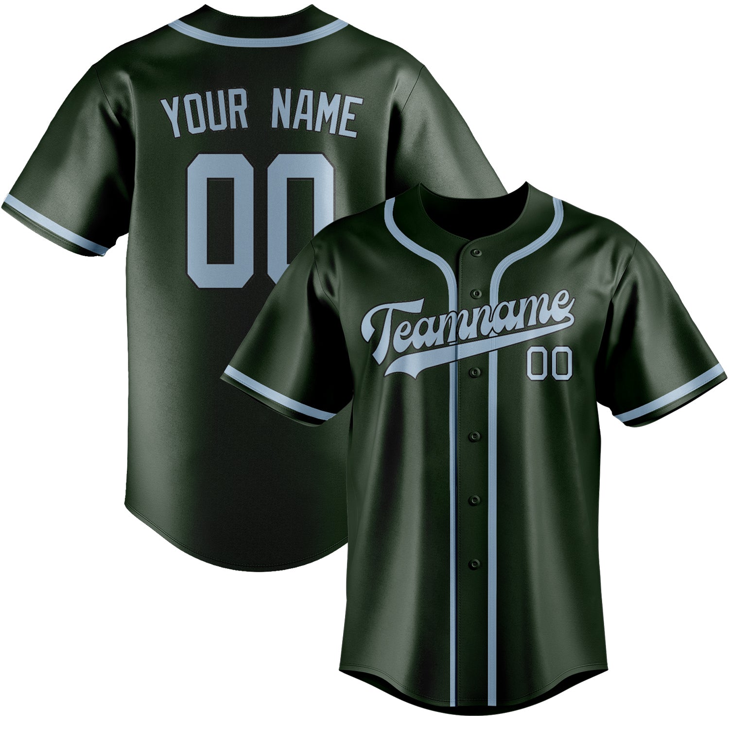 Custom Dark Green Light Blue Baseball Jersey