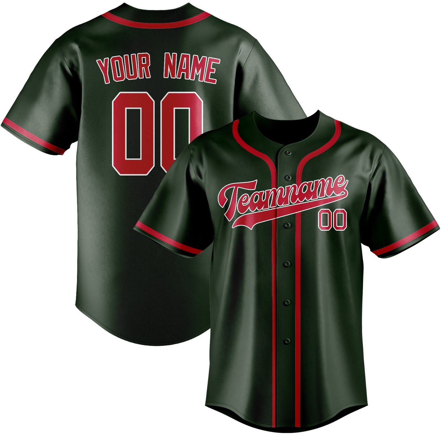 Custom Dark Green Red Baseball Jersey