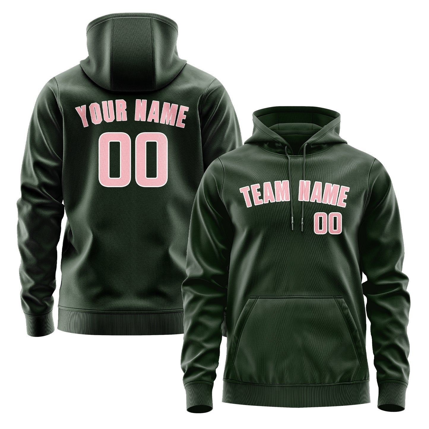 Custom Dark Green Light Pink Hoodie