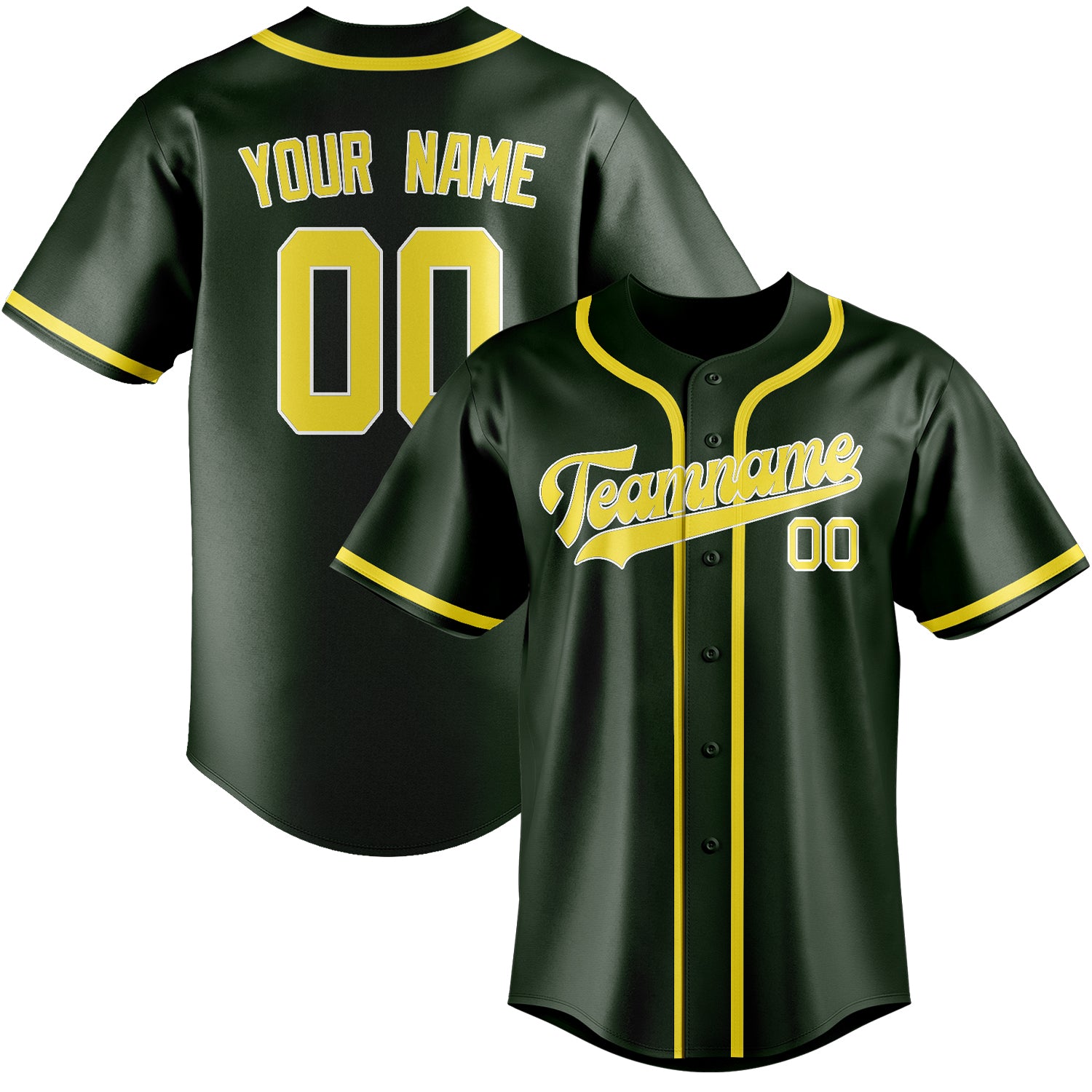Custom Dark Green Light Yellow Baseball Jersey