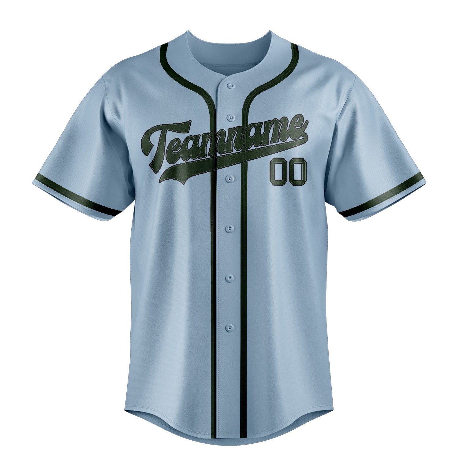 Custom Light Blue Dark Green Baseball Jersey