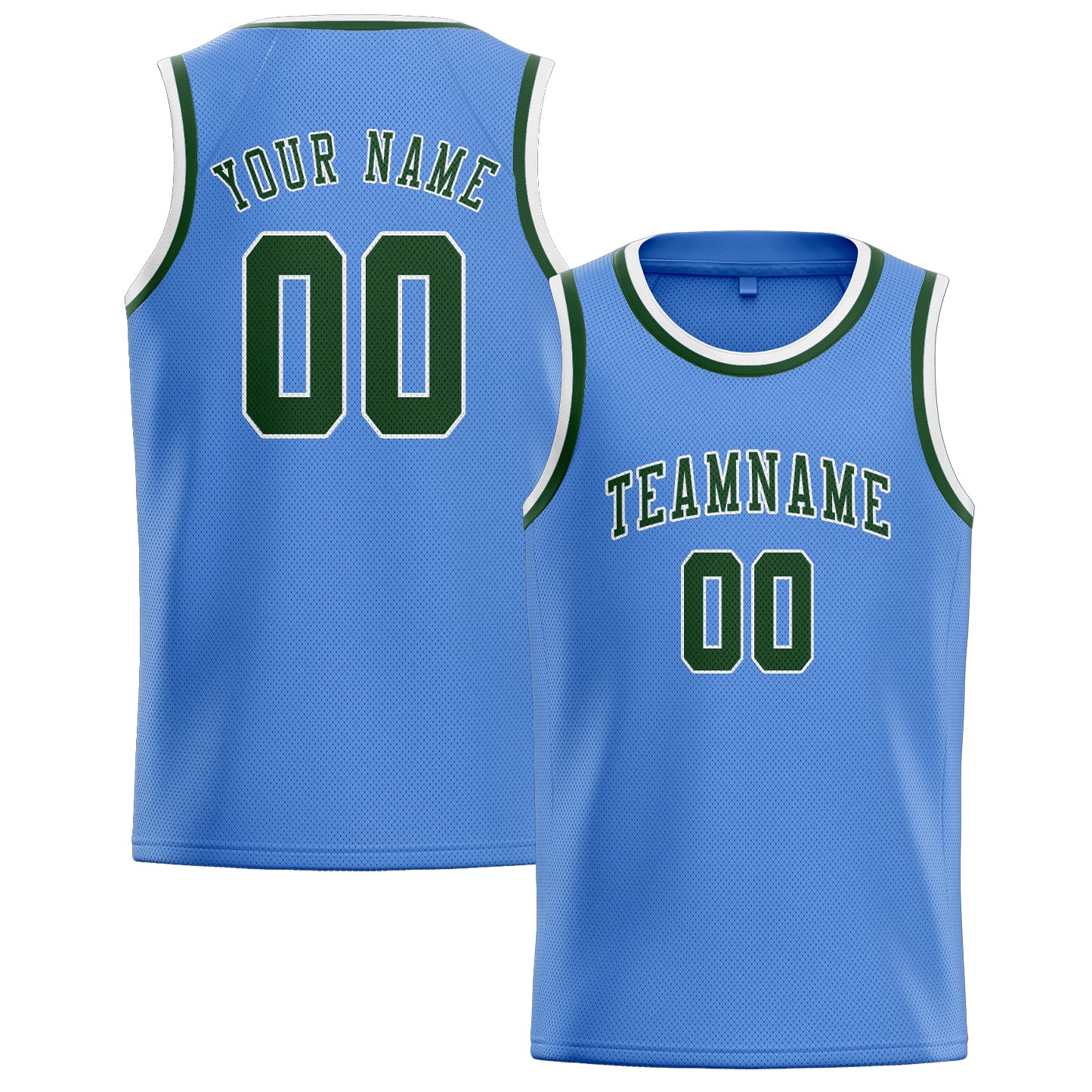 Custom Light Blue Dark Green Basketball Jersey