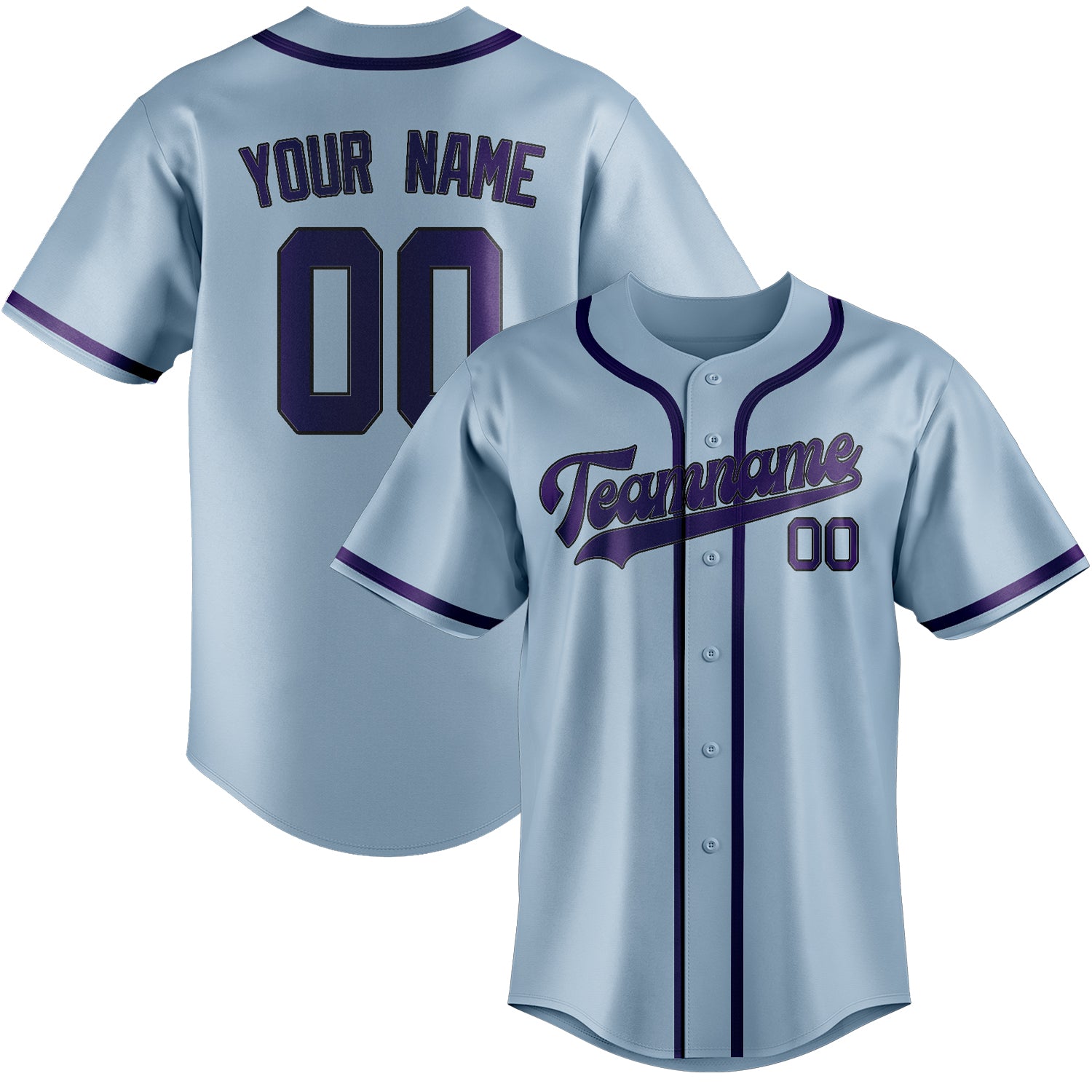 Custom Light Blue Purple Baseball Jersey
