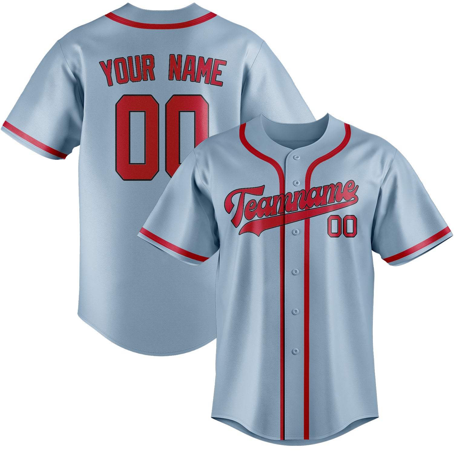 Custom Light Blue Red Baseball Jersey
