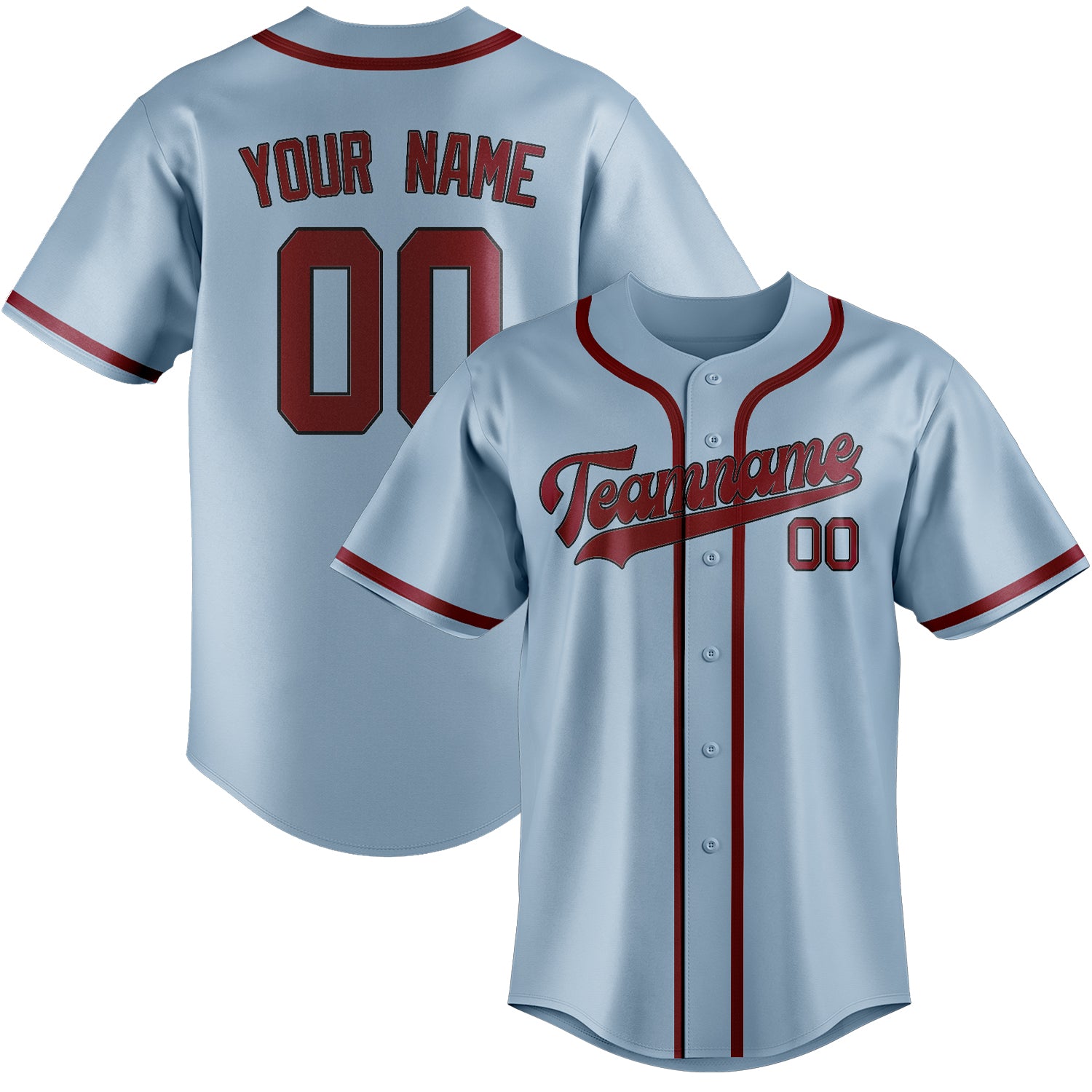 Custom Light Blue Crimson Red Baseball Jersey