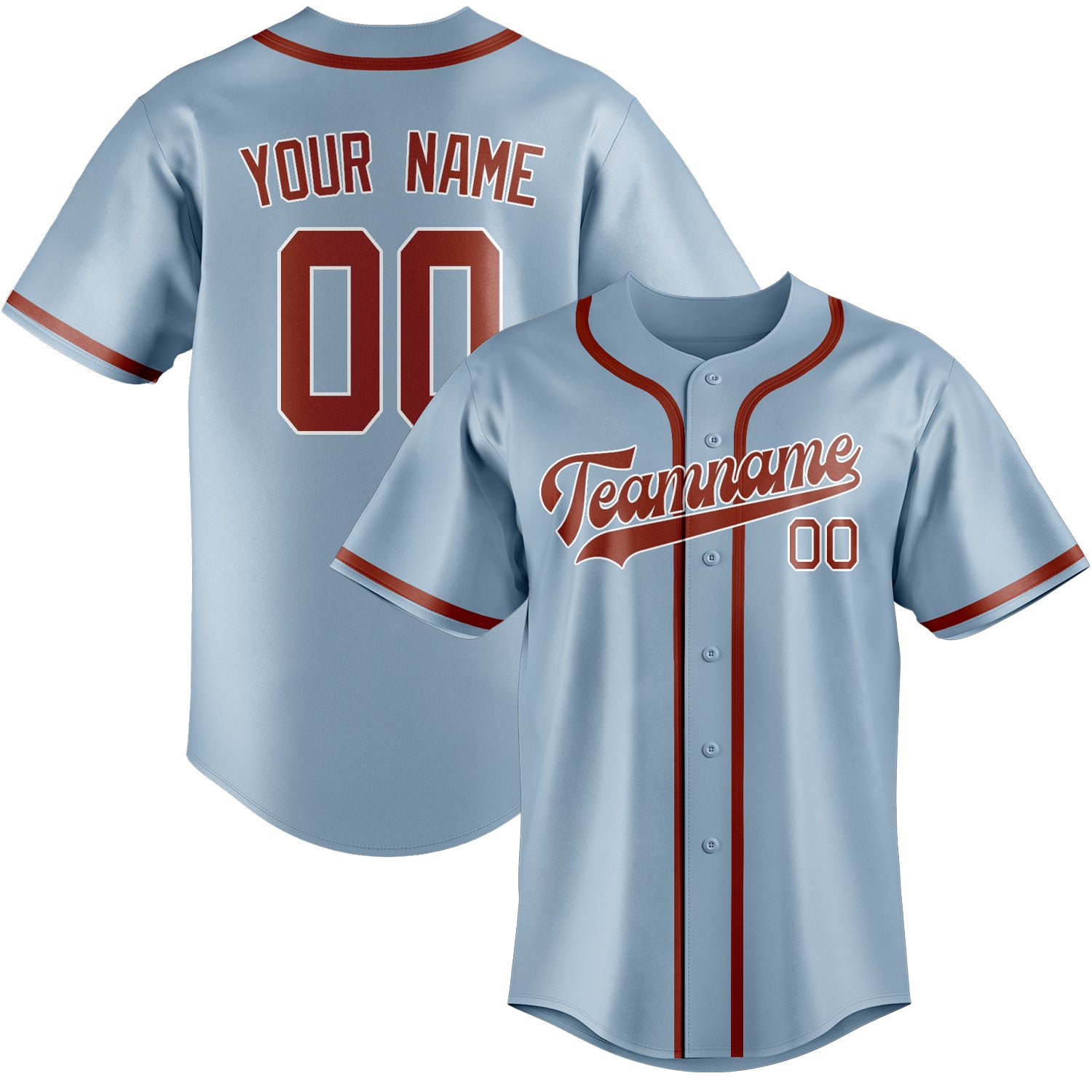 Custom Light Blue Coral Red Baseball Jersey