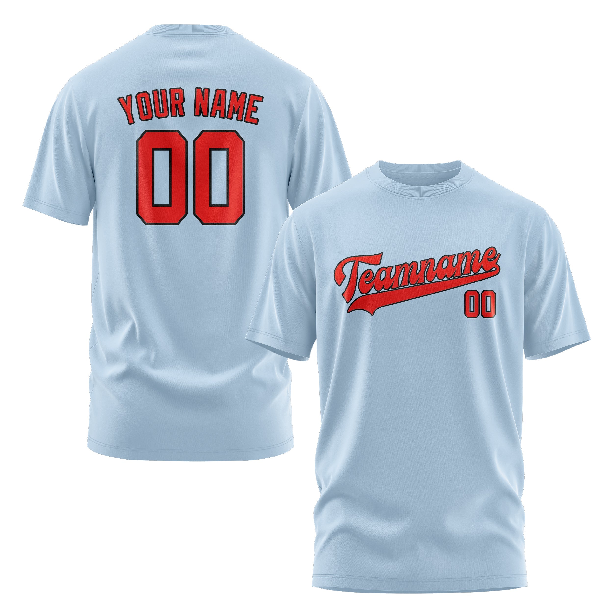 Custom Light Blue Orange Red T-Shirt