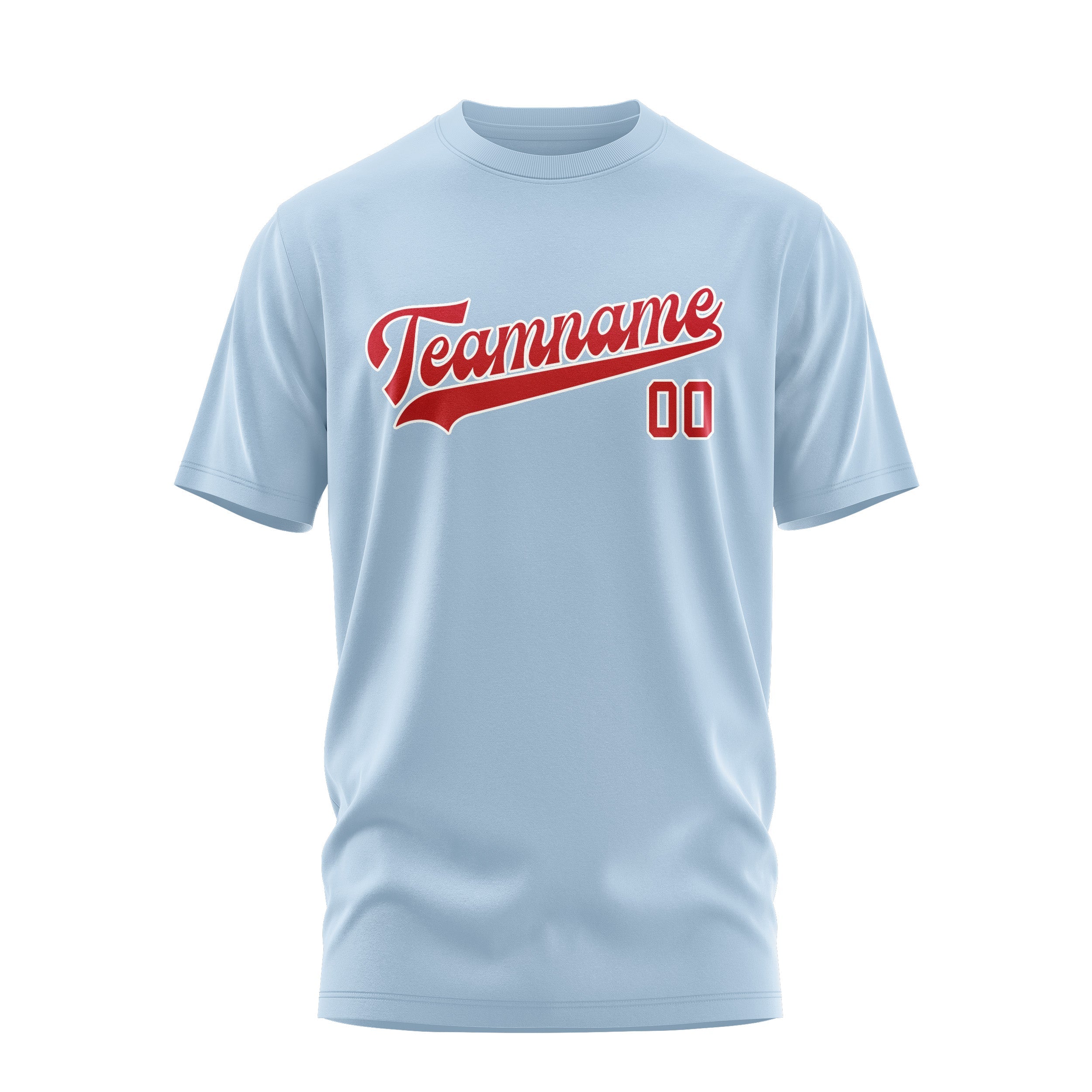 Custom Light Blue Red T-Shirt