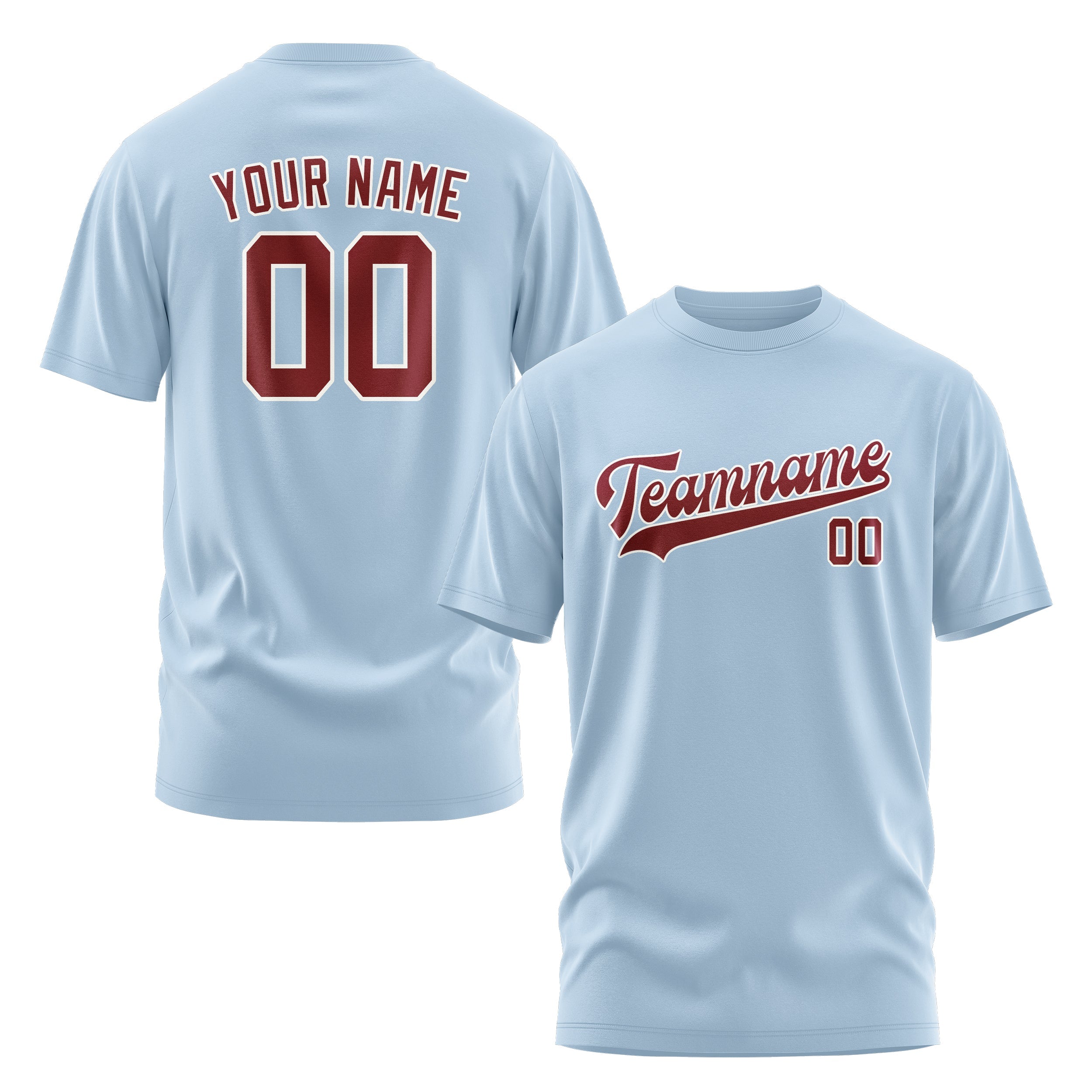 Custom Light Blue Crimson Red T-Shirt