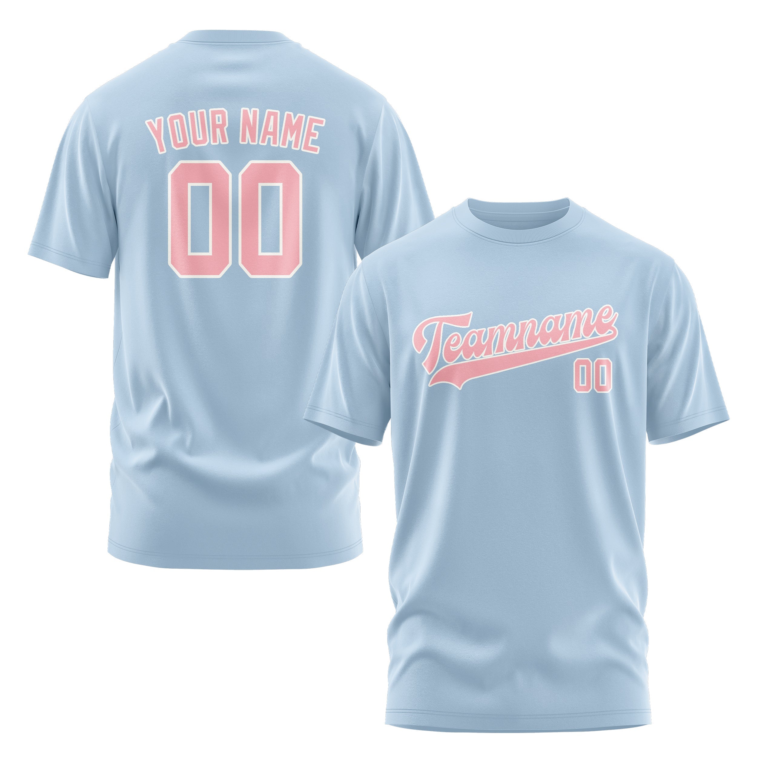 Custom Light Blue Light Pink T-Shirt