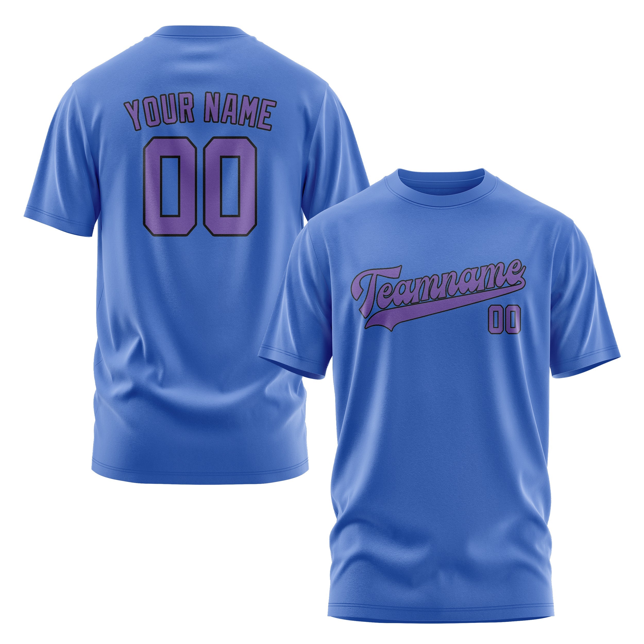 Custom Sky Blue Light Purple T-Shirt