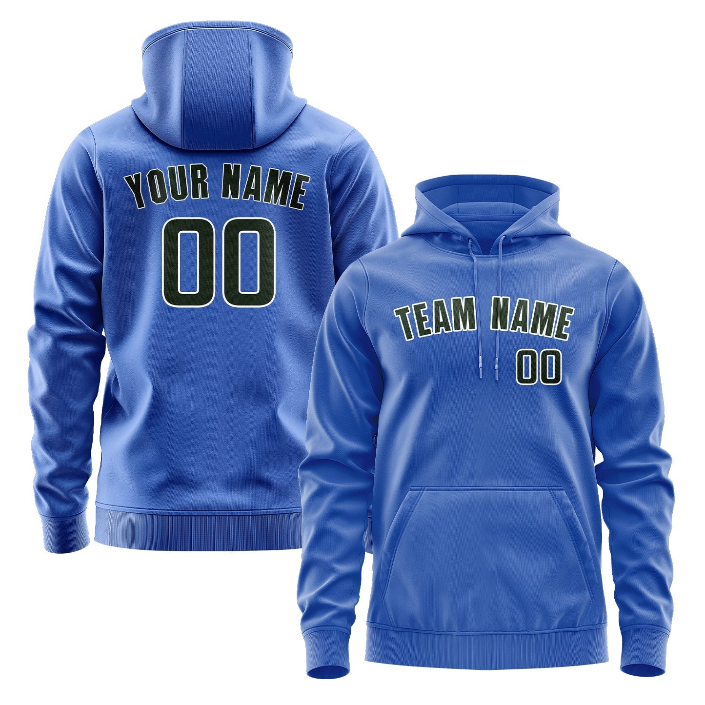 Custom Sky Blue Dark Green Hoodie