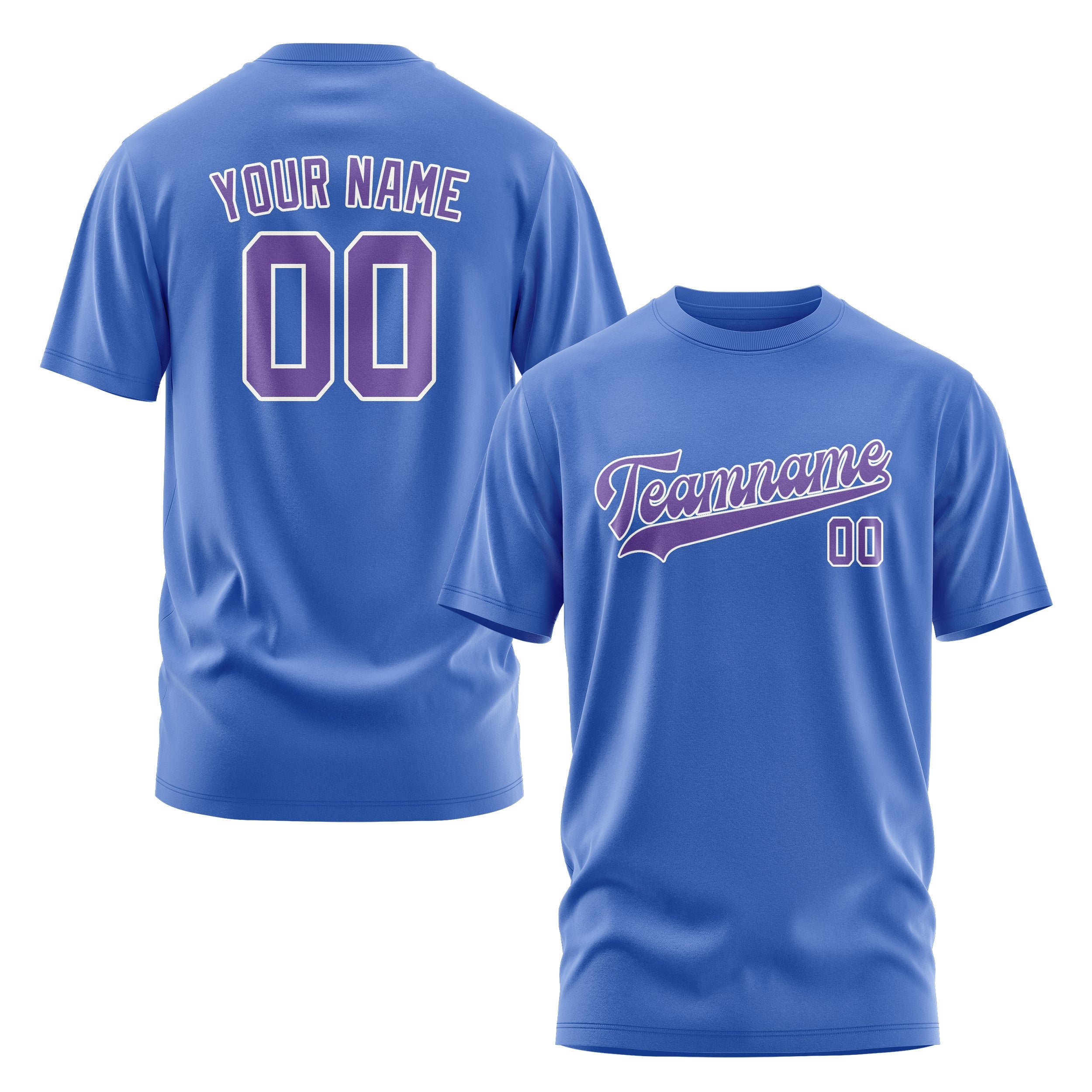 Custom Sky Blue Light Purple T-Shirt
