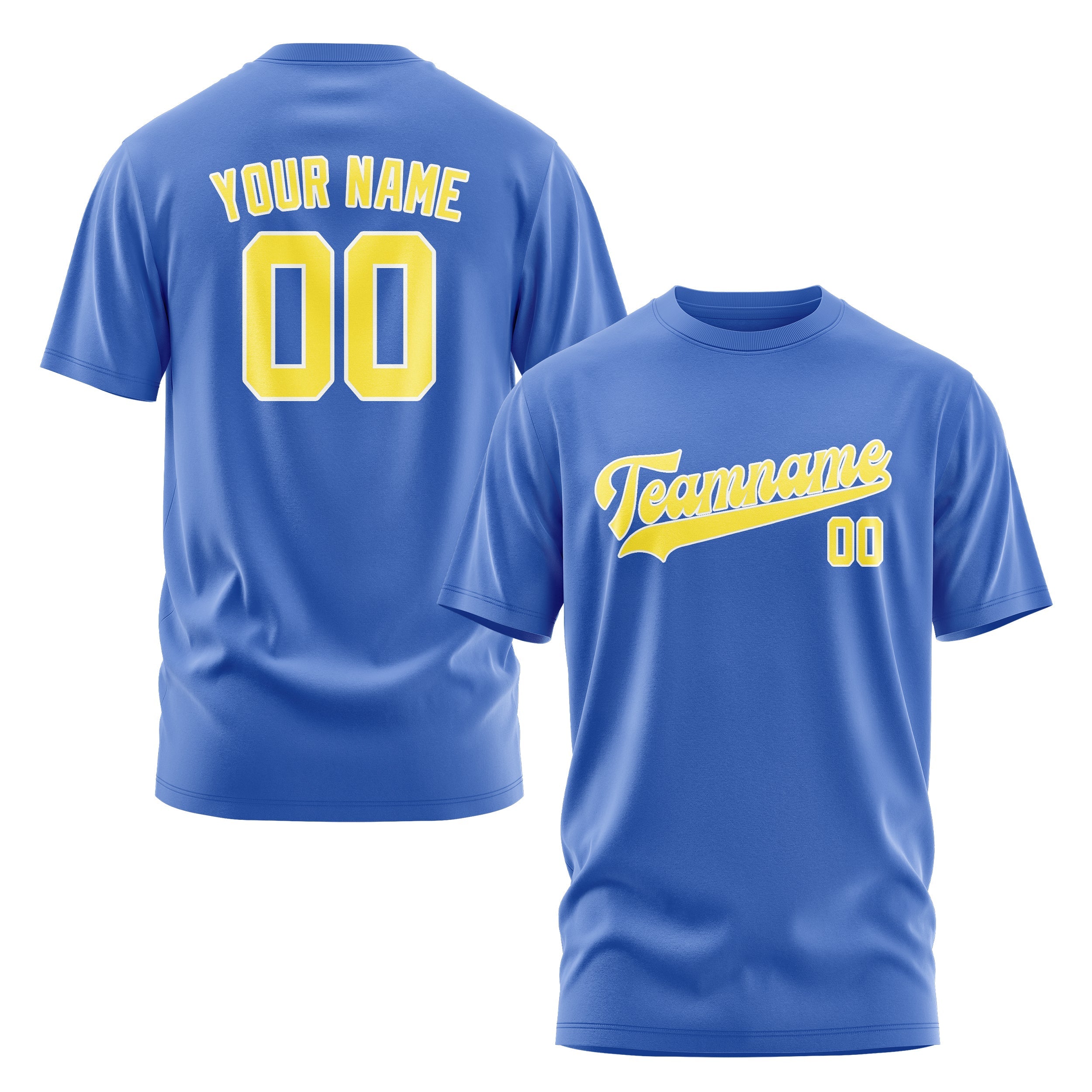 Custom Sky Blue Light Yellow T-Shirt