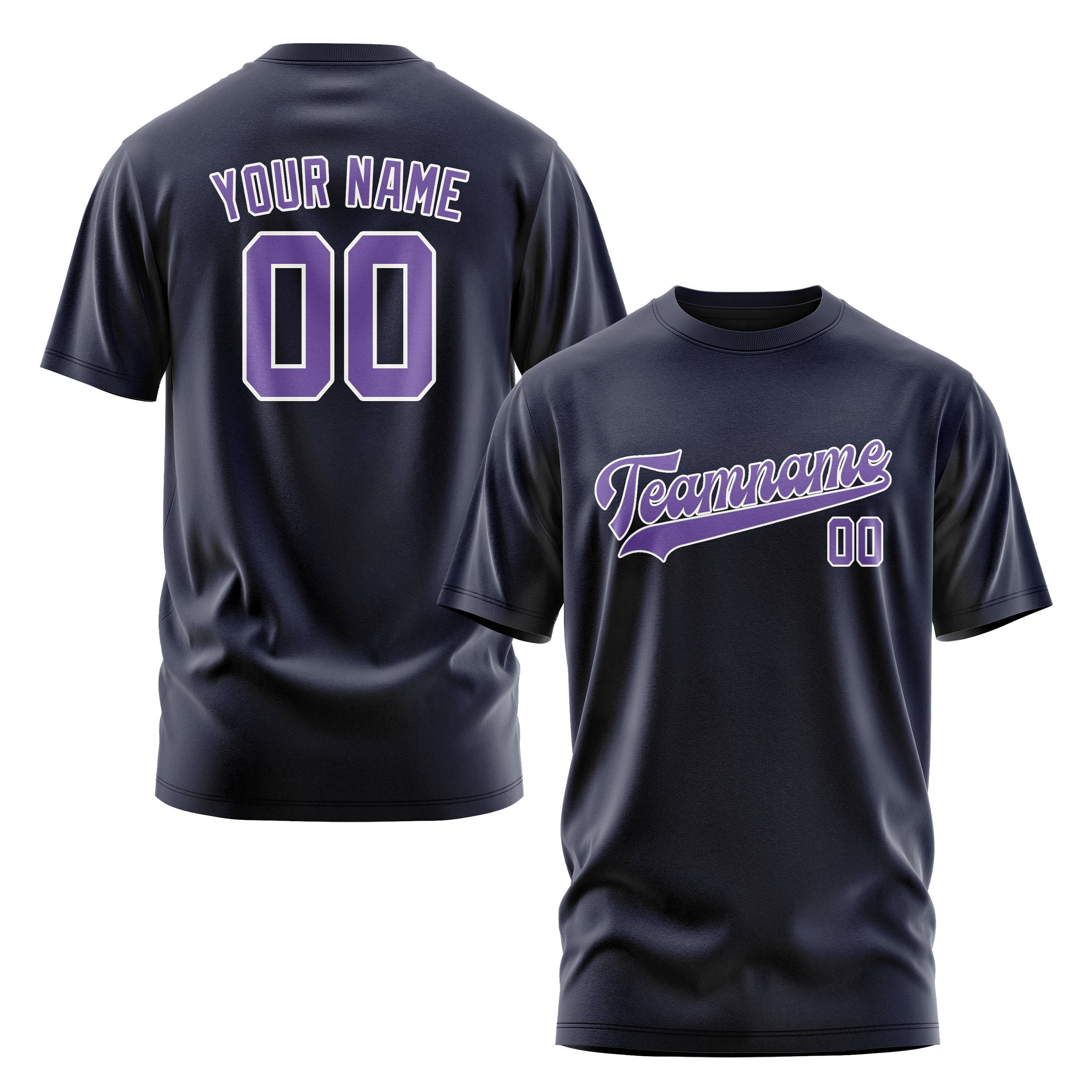 Custom Navy Light Purple T-Shirt
