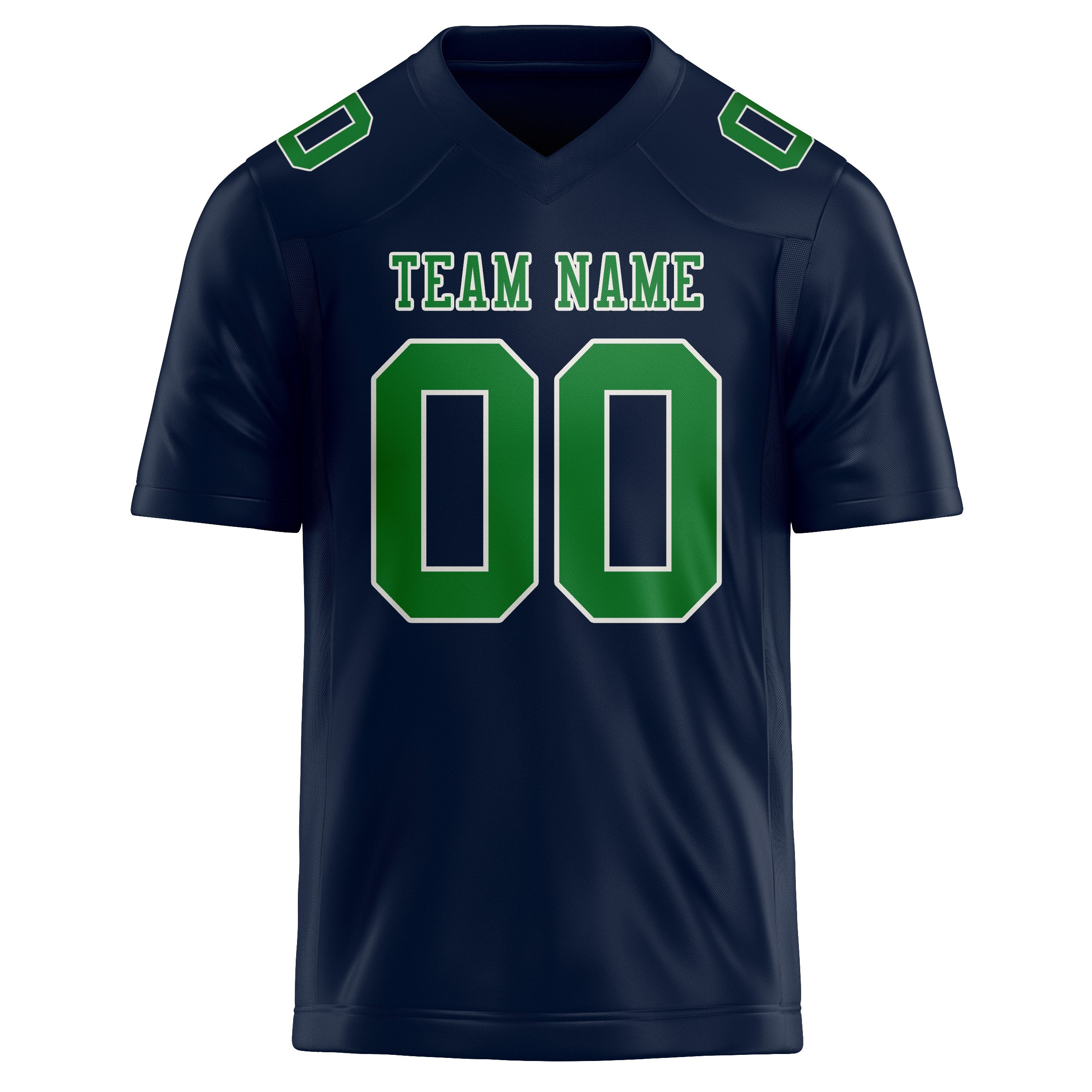 Custom Navy Emerald Green Football Jersey