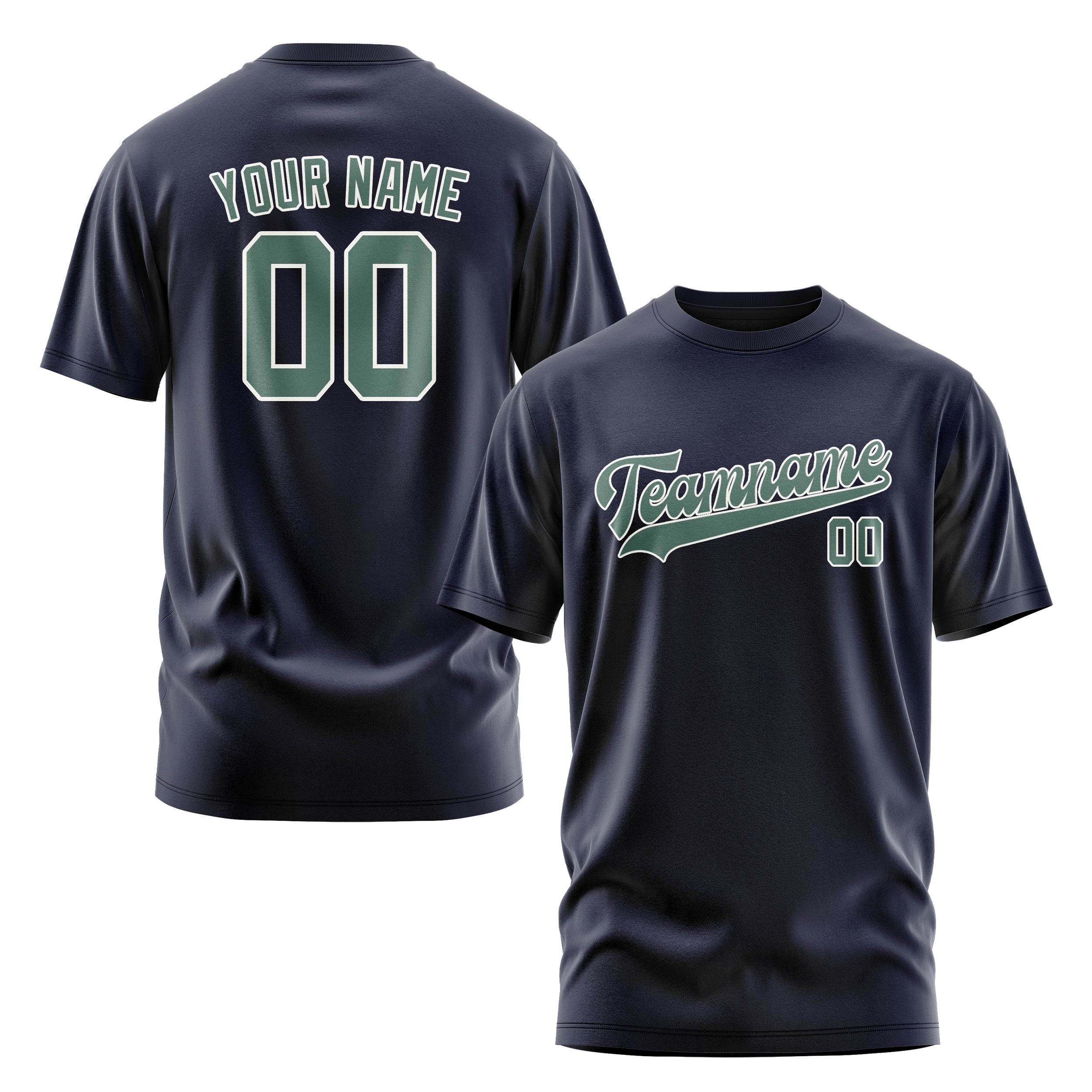 Custom Navy Blue Green T-Shirt