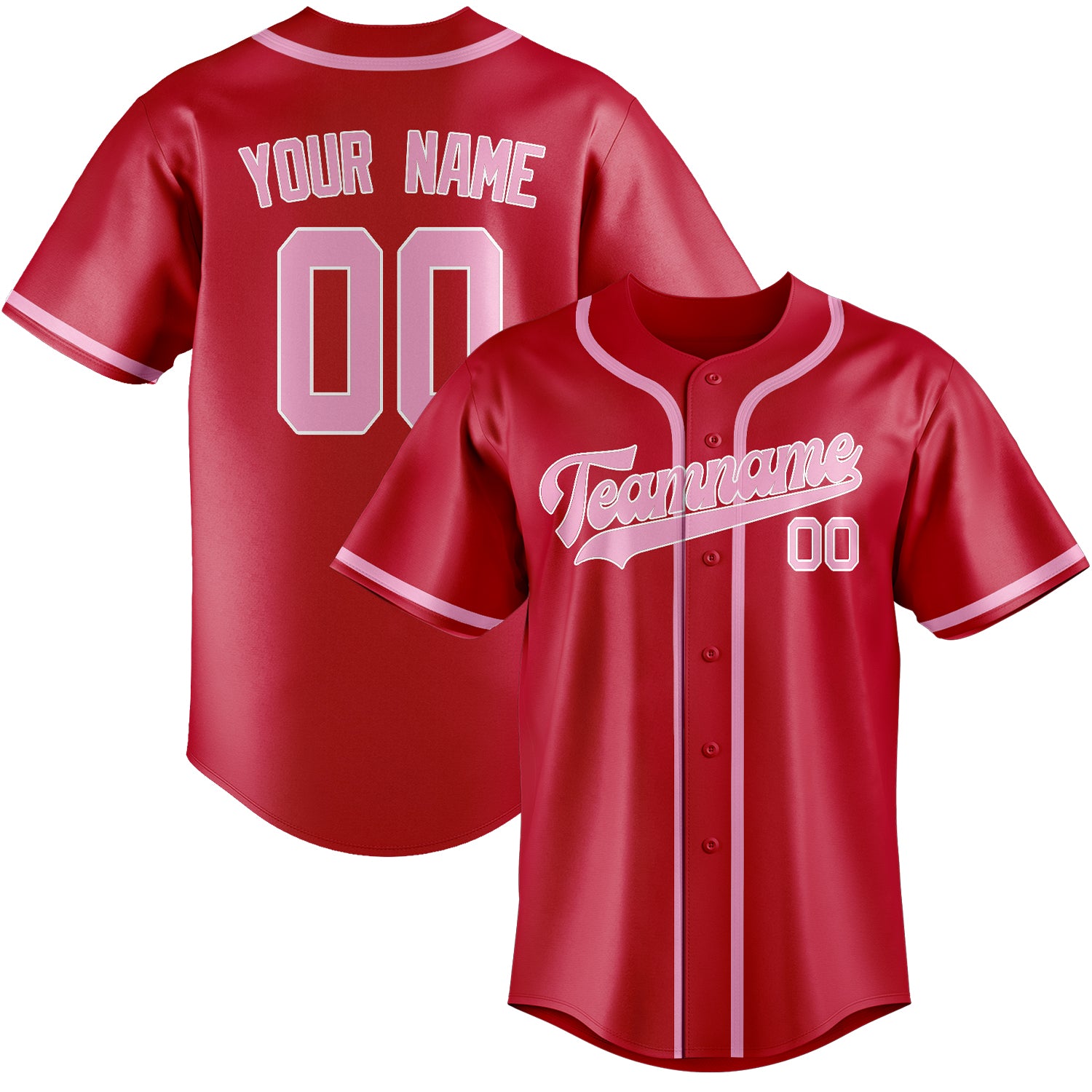 Custom Red Light Pink Baseball Jersey