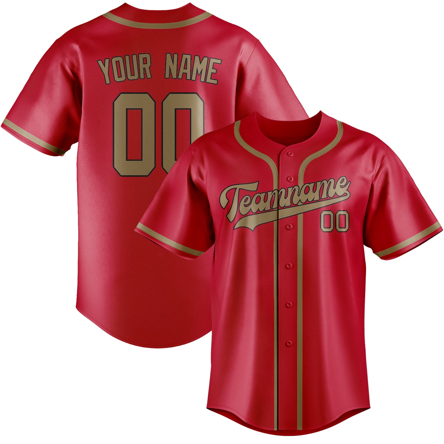 Custom Red Light Khaki Baseball Jersey