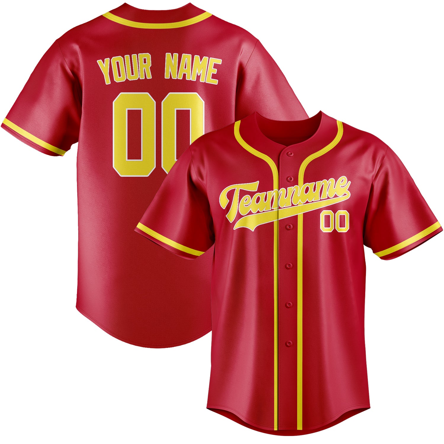 Custom Red Light Yellow Baseball Jersey