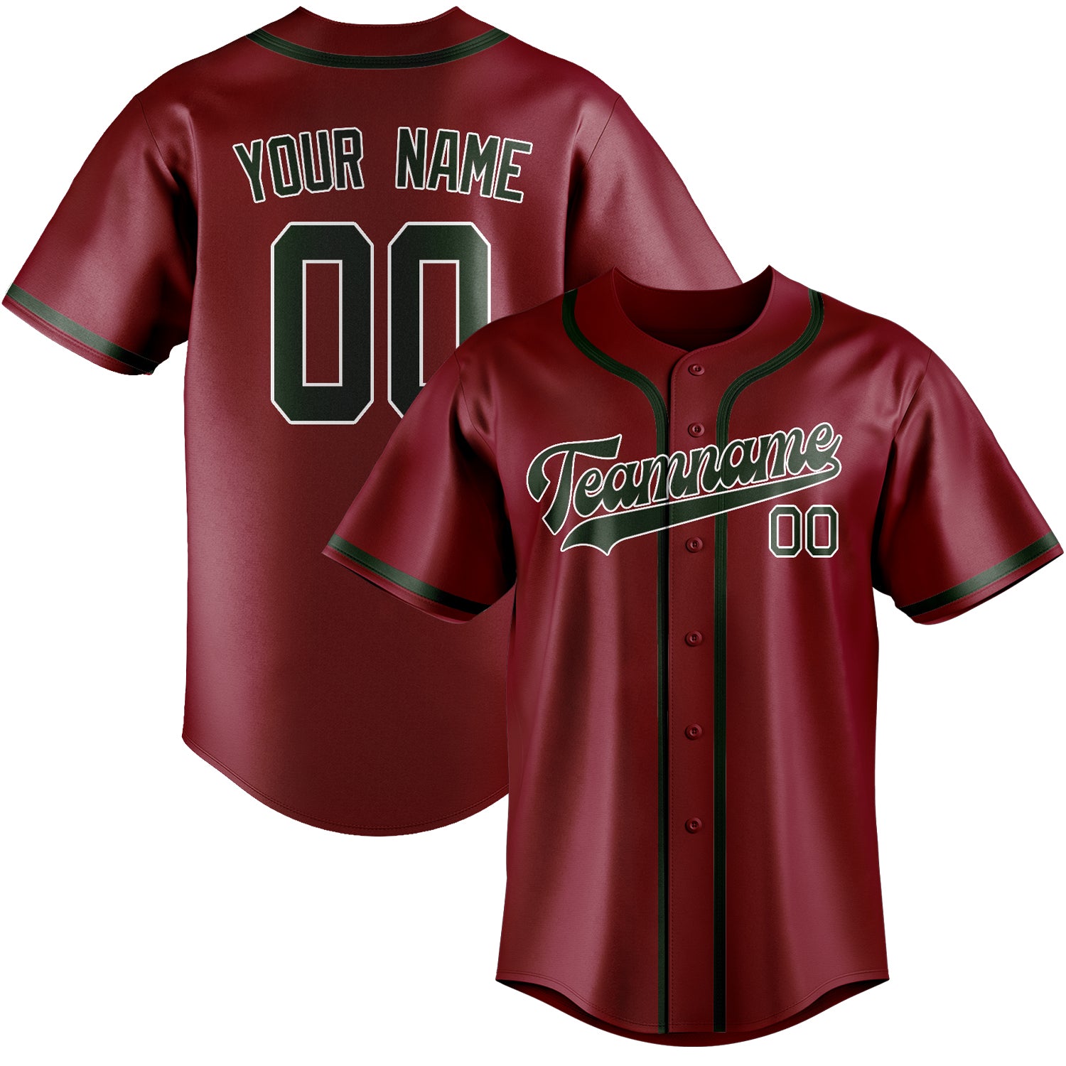 Custom Crimson Red Dark Green Baseball Jersey