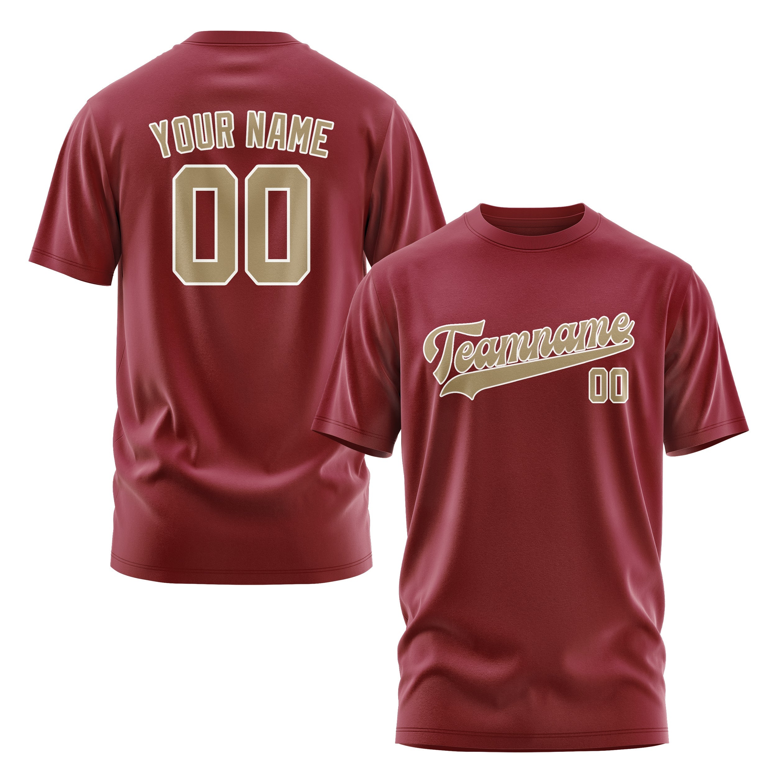 Custom Crimson Red Light Khaki T-Shirt