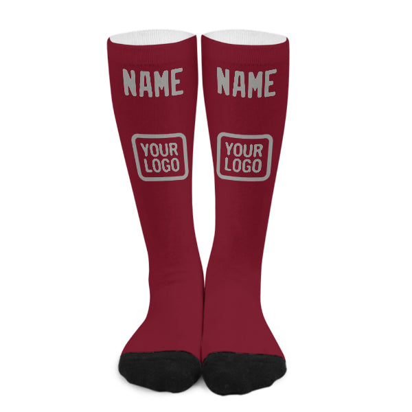 Custom Crimson Red Gray Knee-High Sock