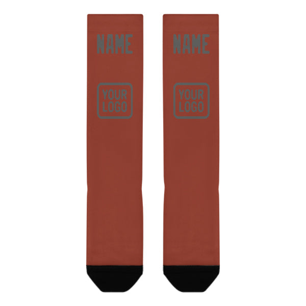 Custom Coral Red Dark Grey Knee-High Sock