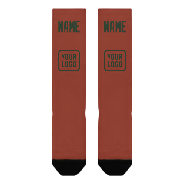 Custom Coral Red Dark Green Knee-High Sock