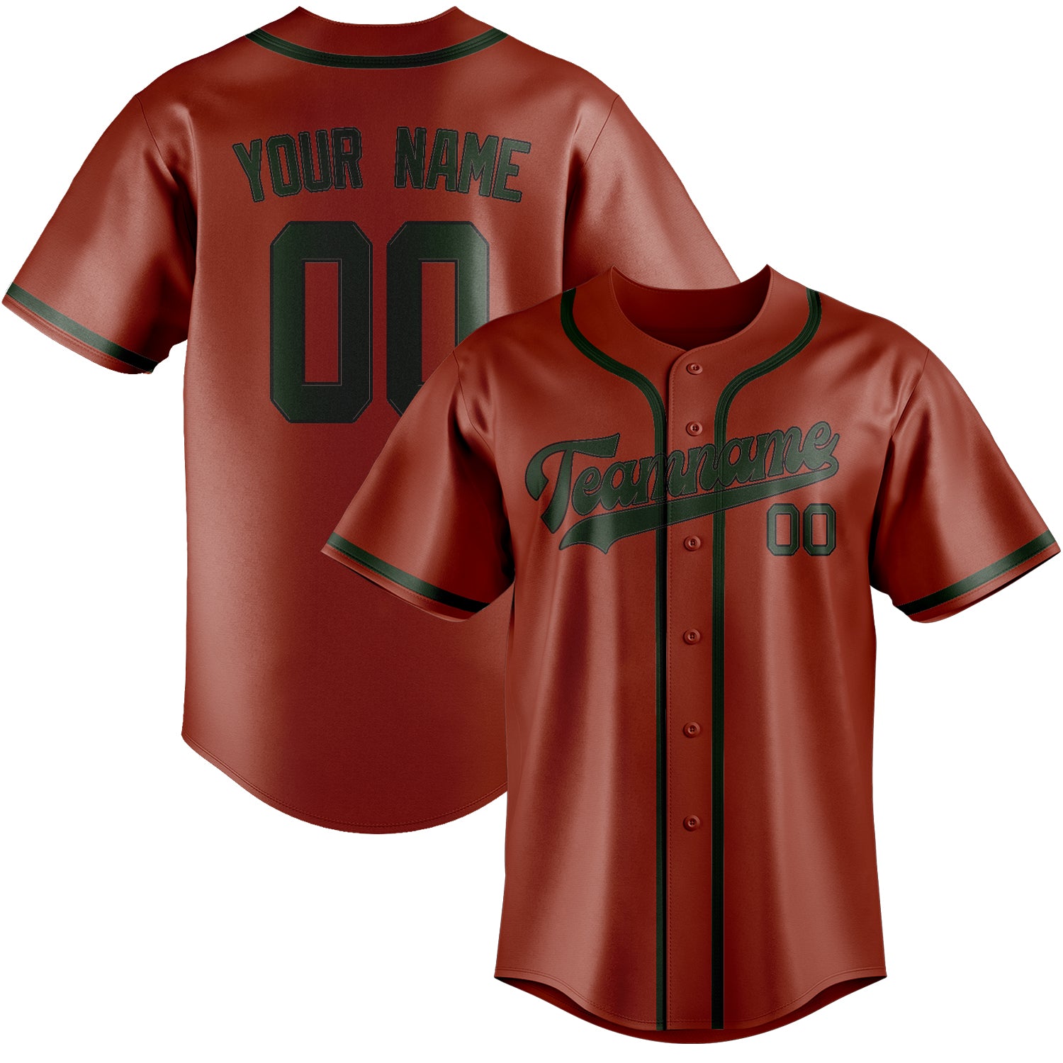 Custom Coral Red Dark Green Baseball Jersey