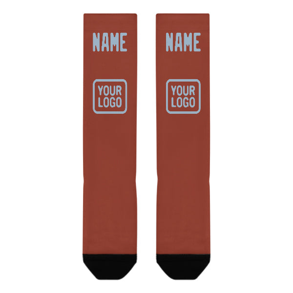 Custom Coral Red Light Blue Knee-High Sock