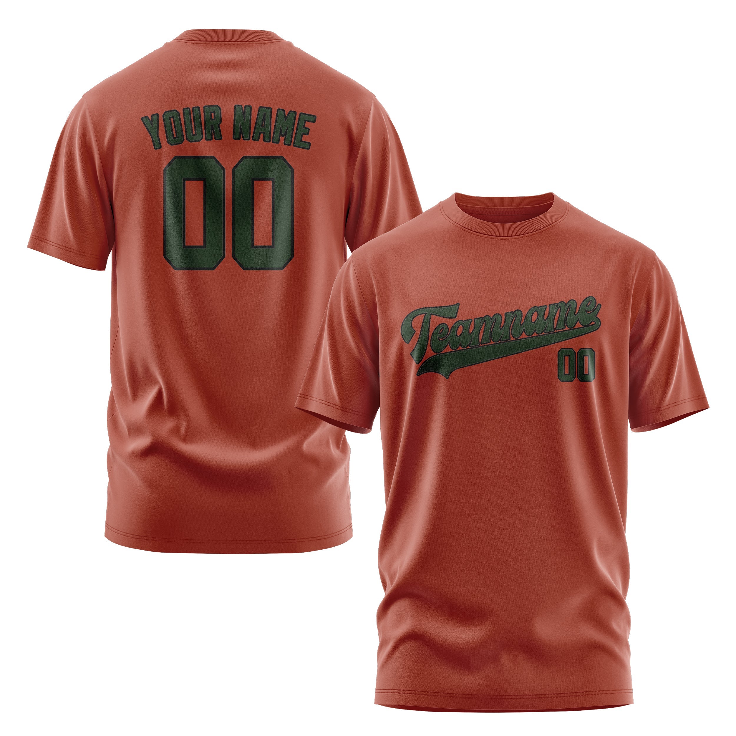 Custom Coral Red Dark Green T-Shirt