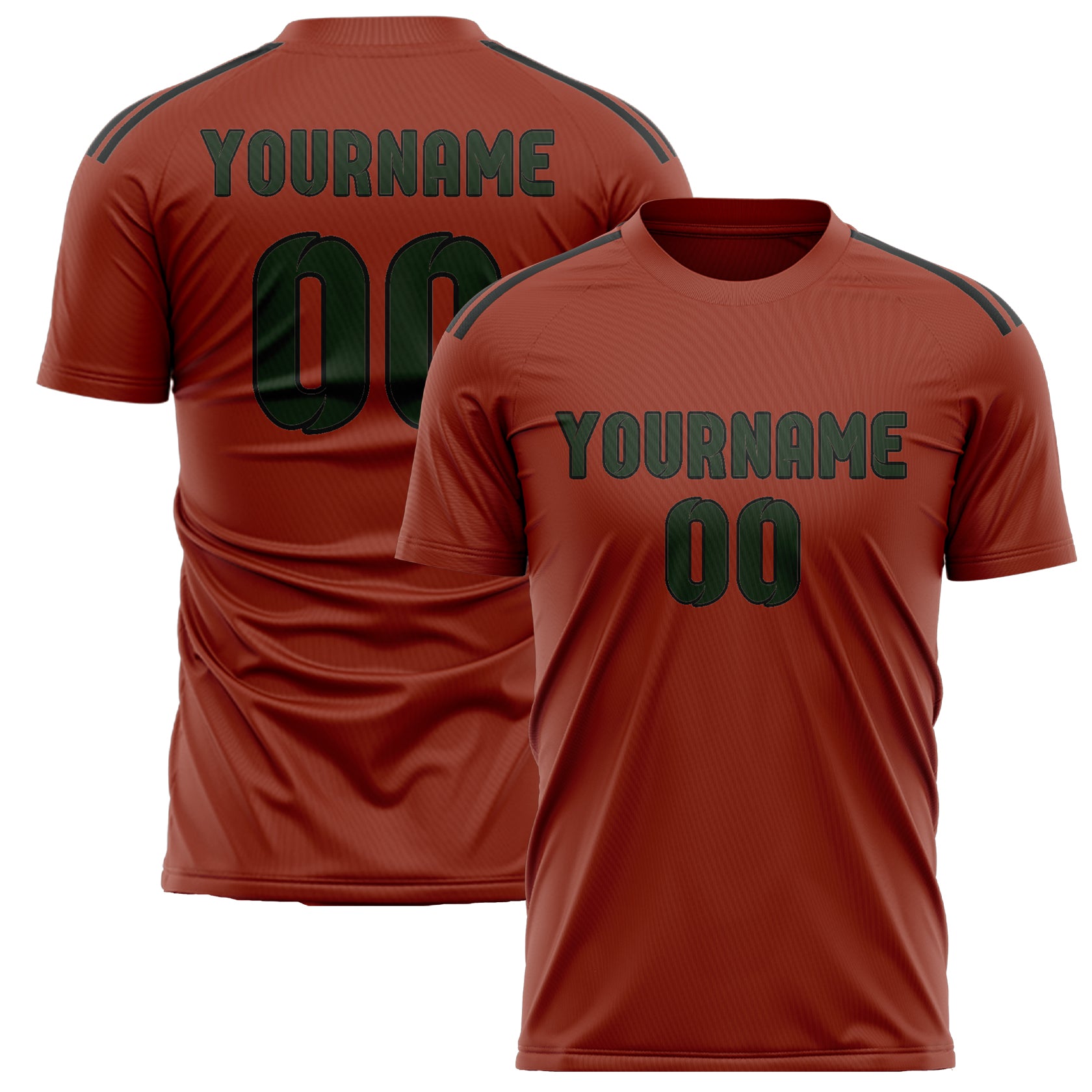 Custom Coral Red Dark Green Soccer Jersey