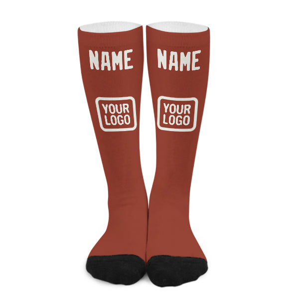 Custom Coral Red White Knee-High Sock