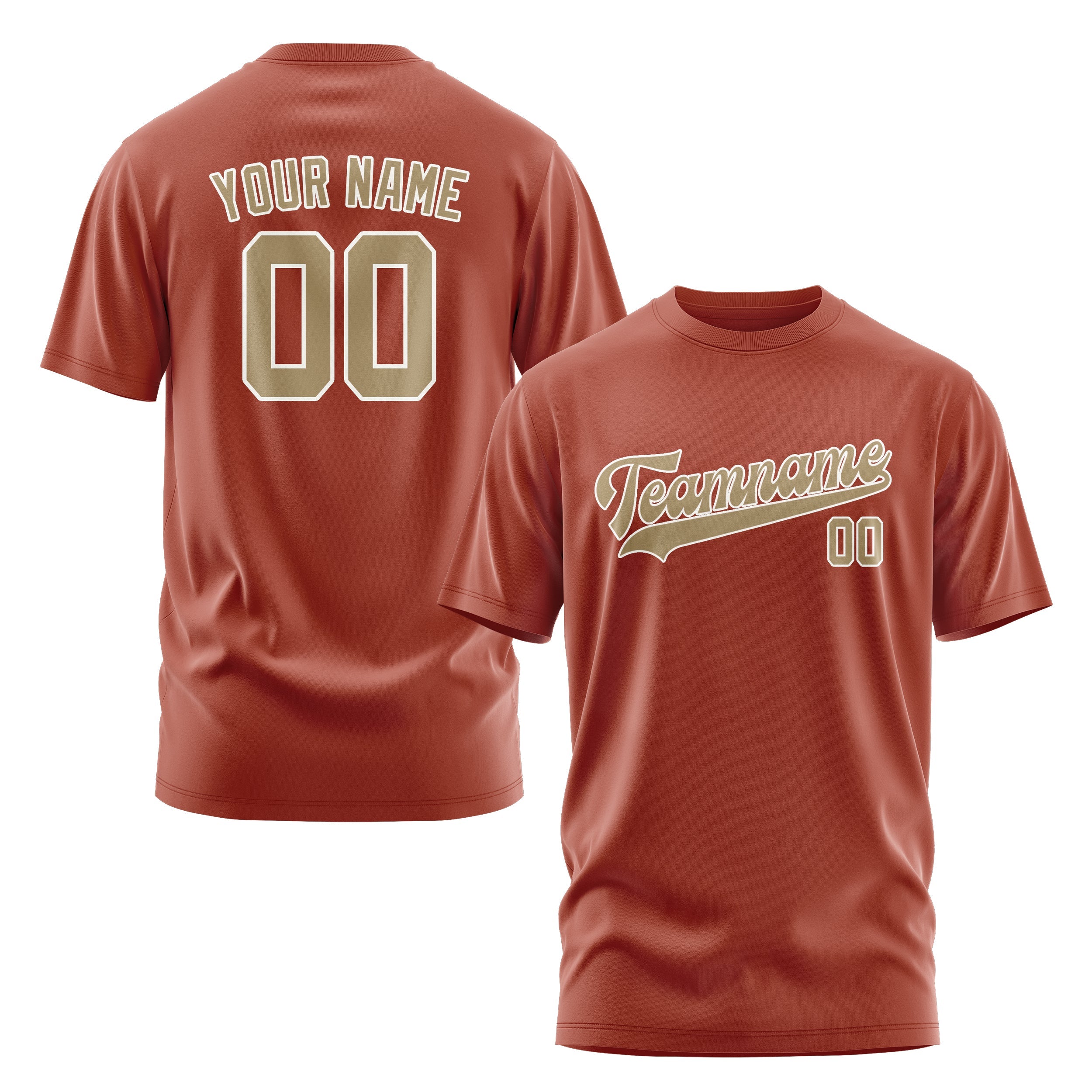 Custom Coral Red Light Khaki T-Shirt