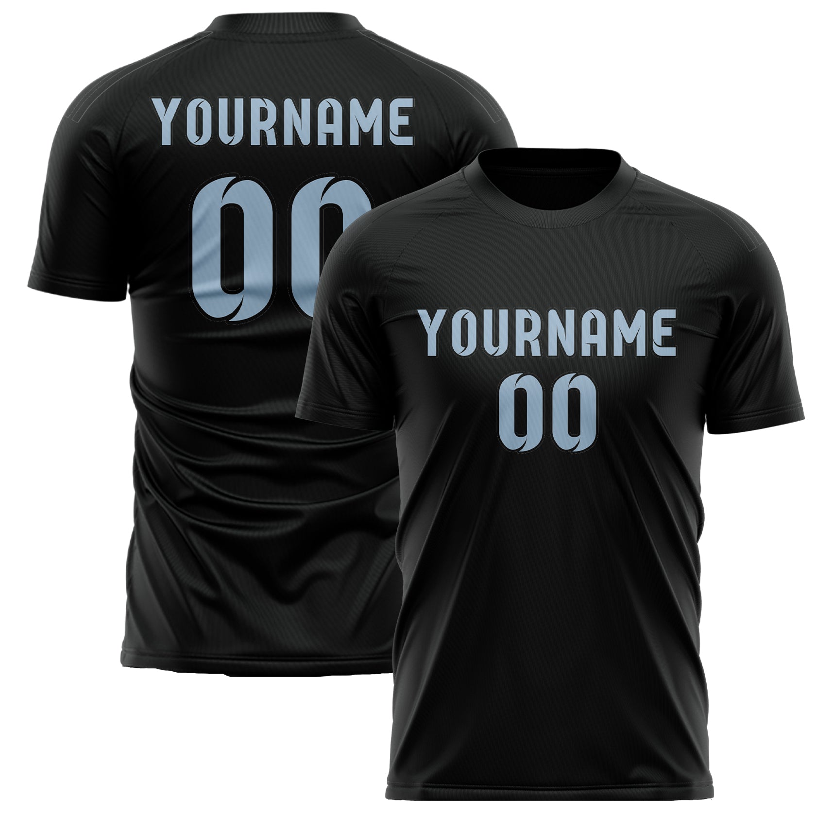 Custom Black Light Blue Soccer Jersey
