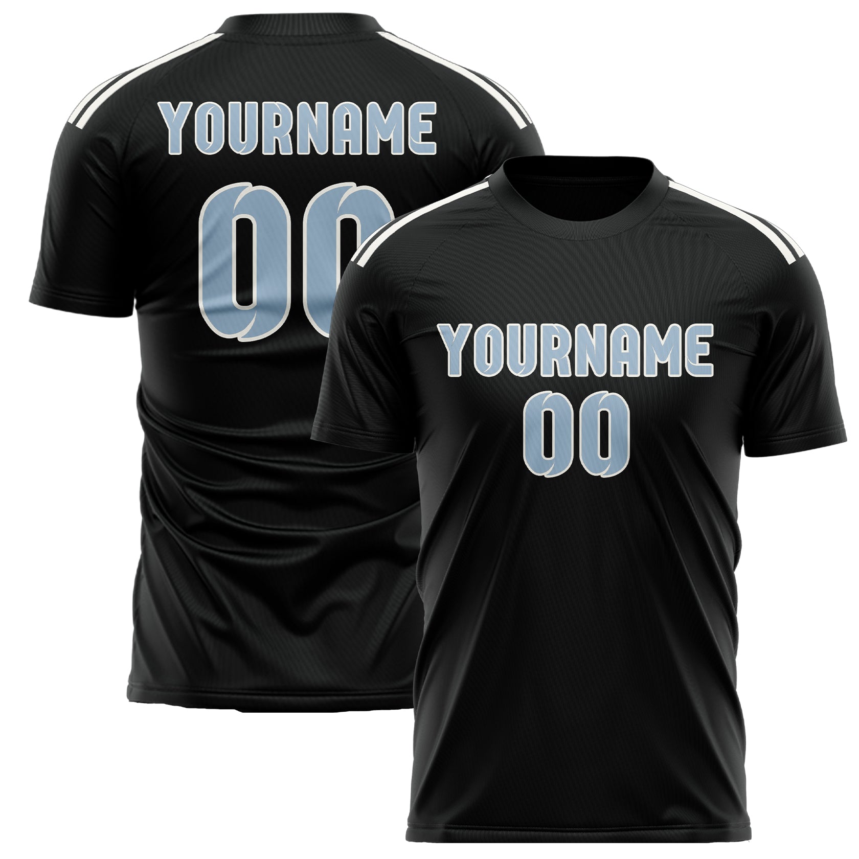 Custom Black Light Blue Soccer Jersey