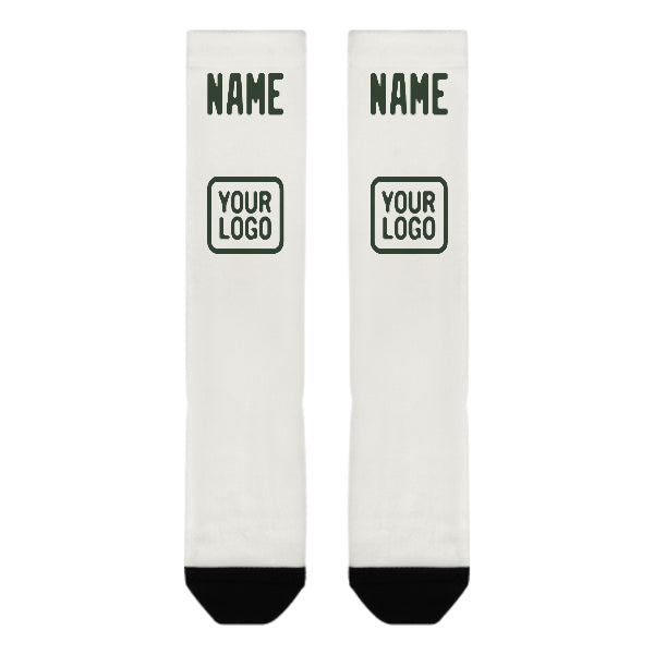 Custom White Dark Green Knee-High Sock