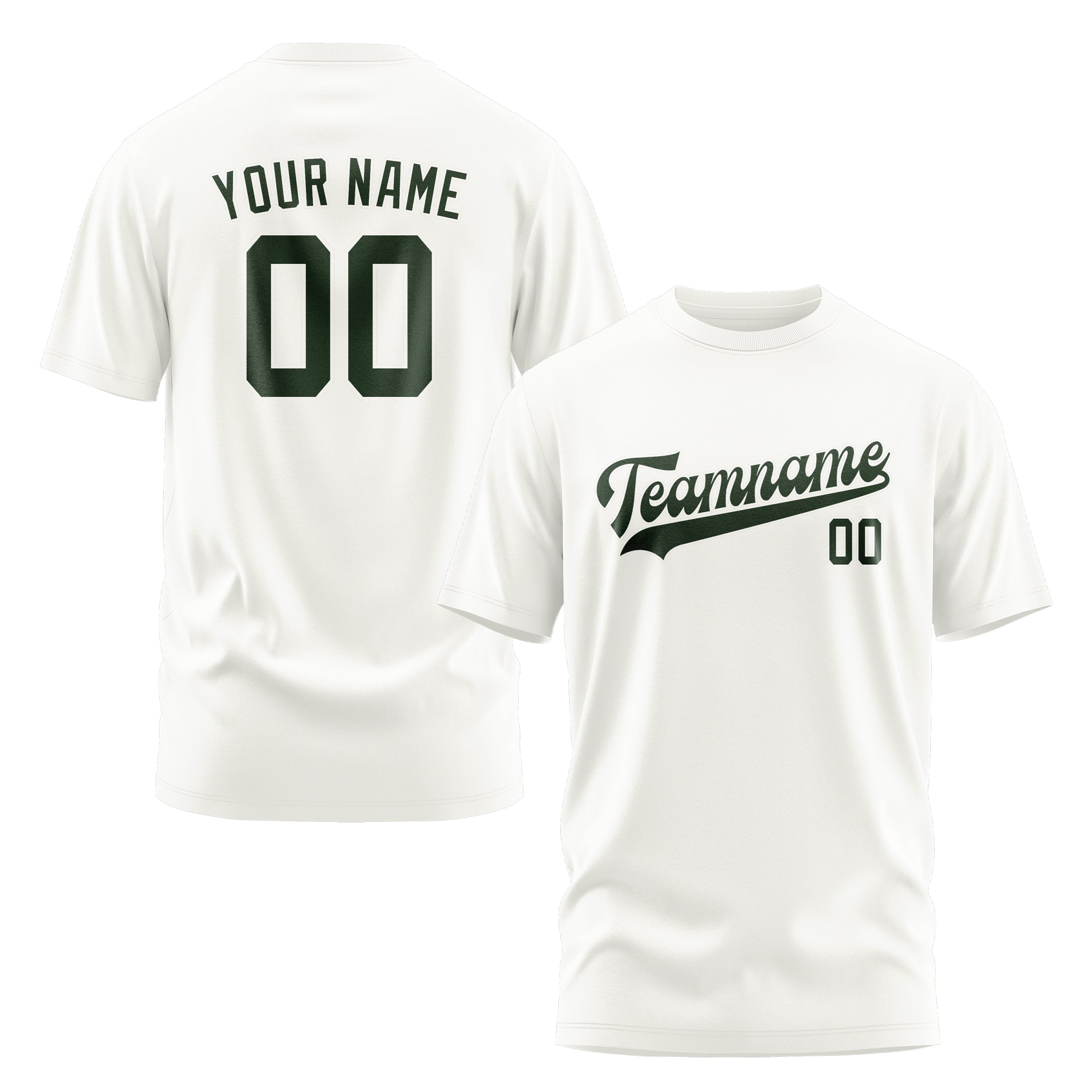 Custom White Dark Green T-Shirt