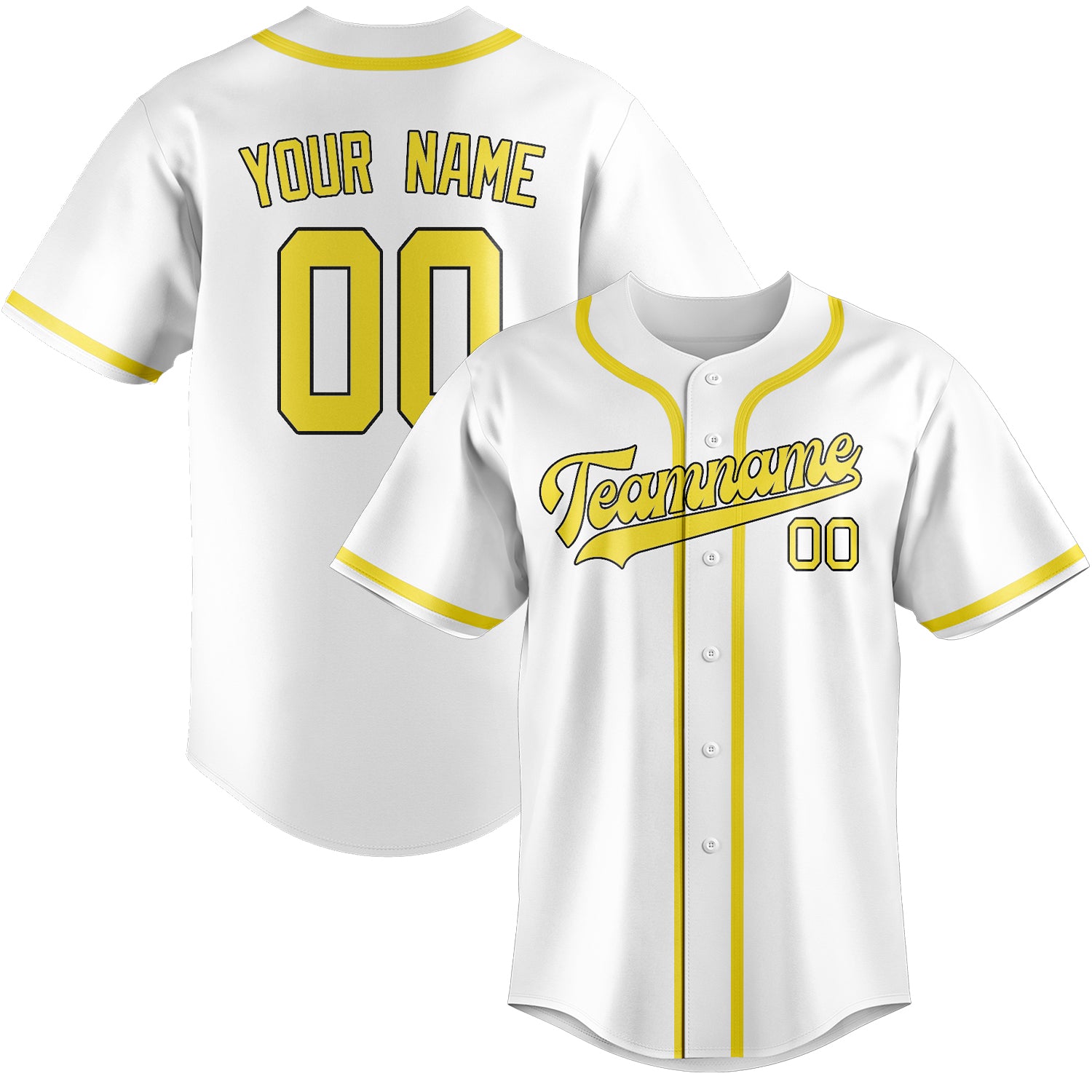 Custom White Light Yellow Baseball Jersey