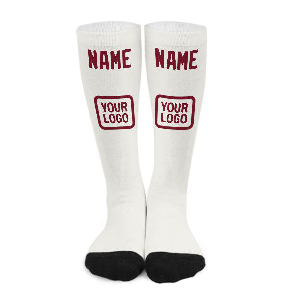 Custom White Crimson Red Knee-High Sock