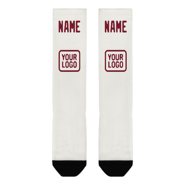 Custom White Crimson Red Knee-High Sock