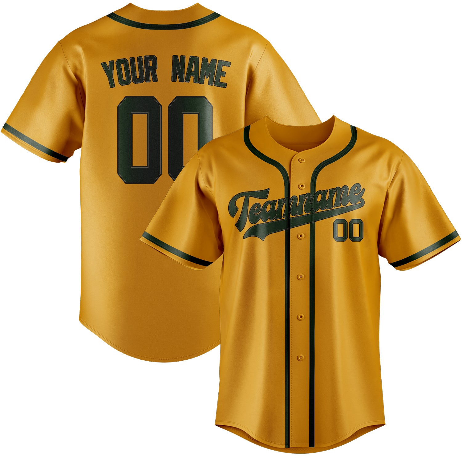 Custom Yellow Dark Green Baseball Jersey