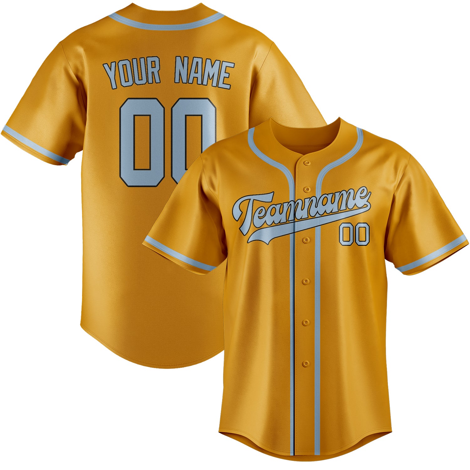 Custom Yellow Light Blue Baseball Jersey