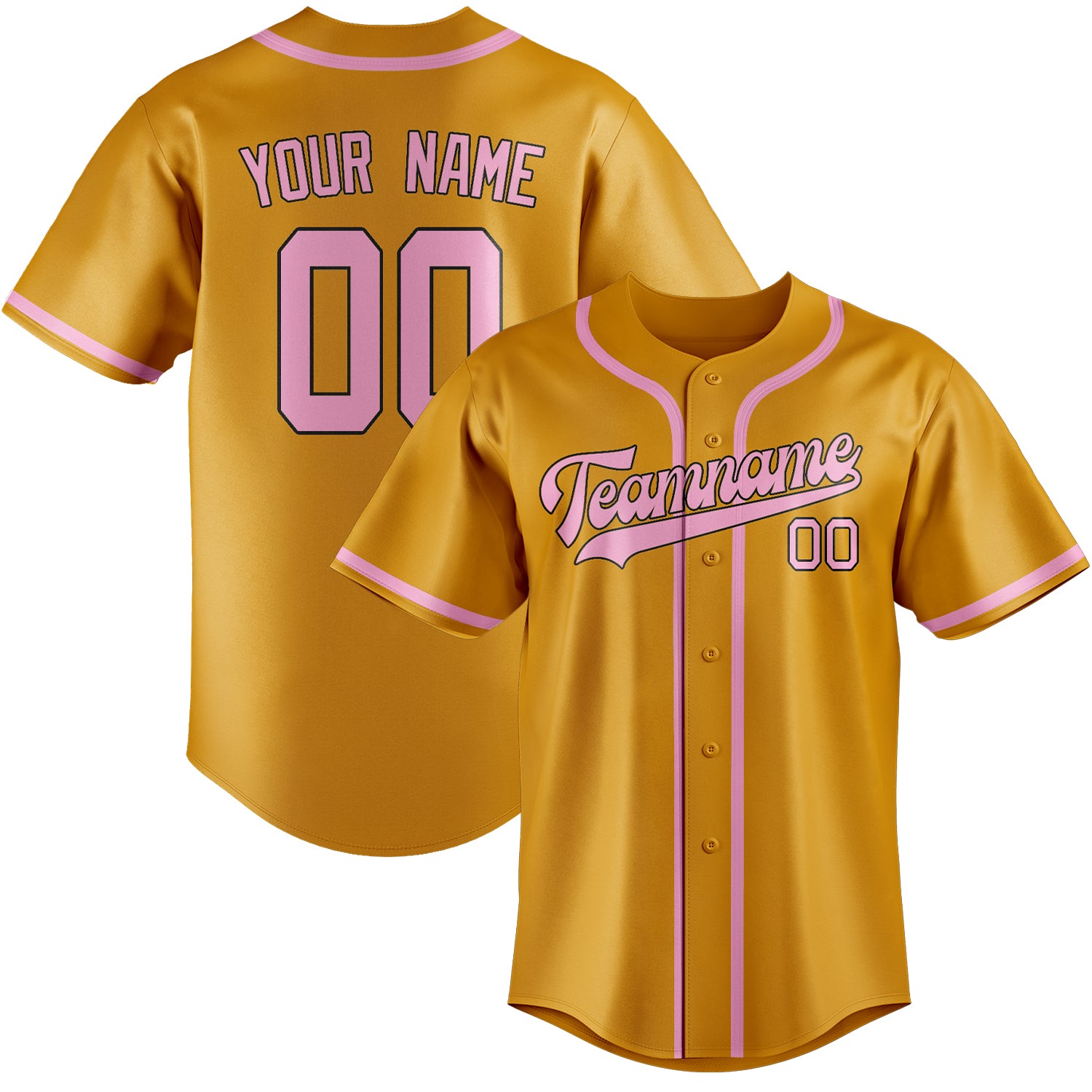 Custom Yellow Light Pink Baseball Jersey