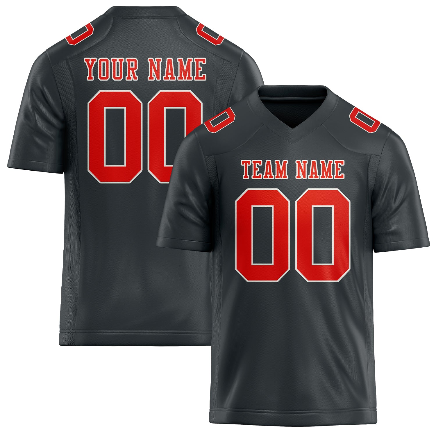 Custom Dark Grey Orange Red Football Jersey