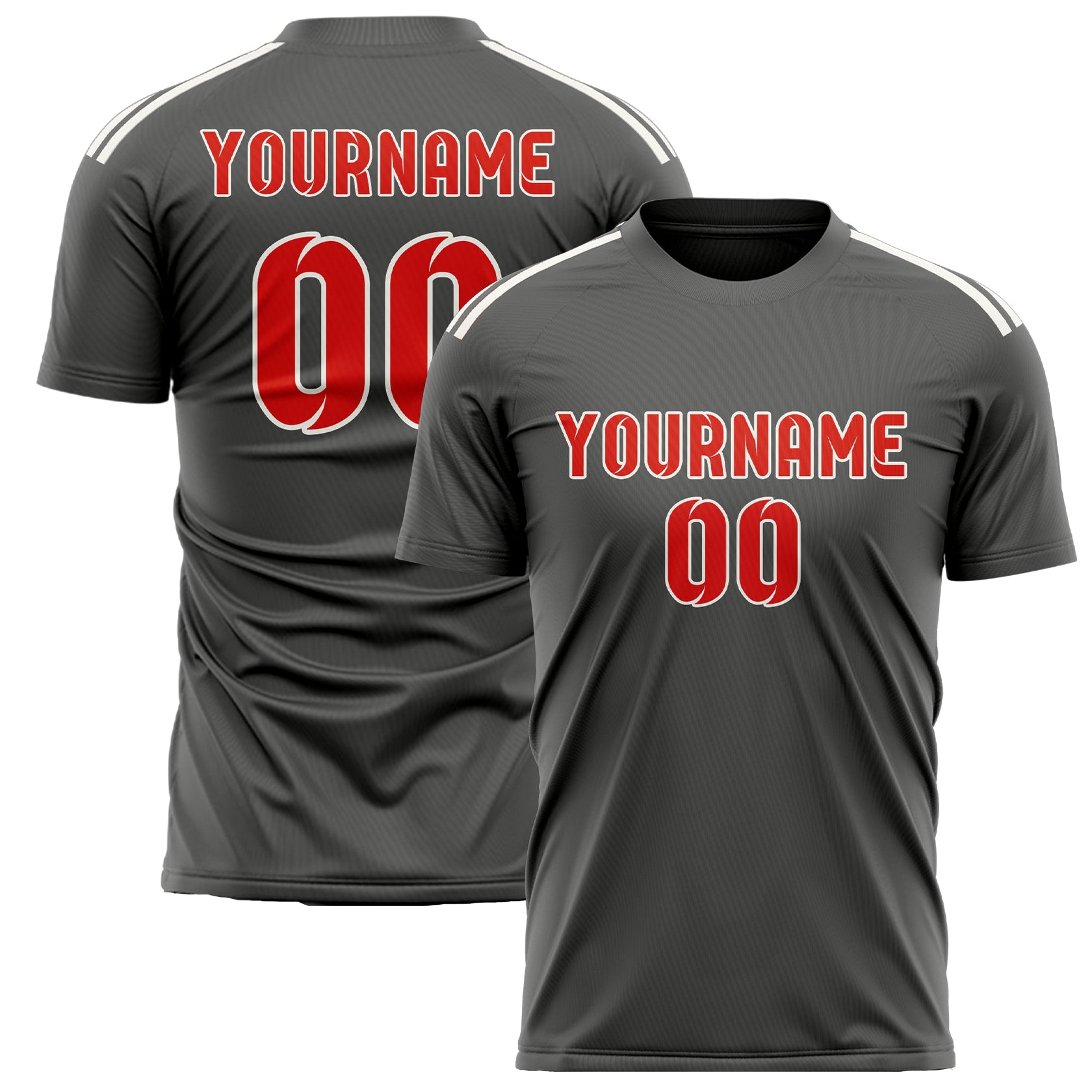 Custom Dark Grey Orange Red Soccer Jersey